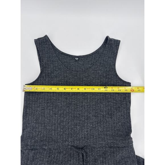 Uniqlo Soft Grey Ribbed Wide Leg Jumpsuit Sleeveless Drawstring Waist Size XS - Picture 7 of 8